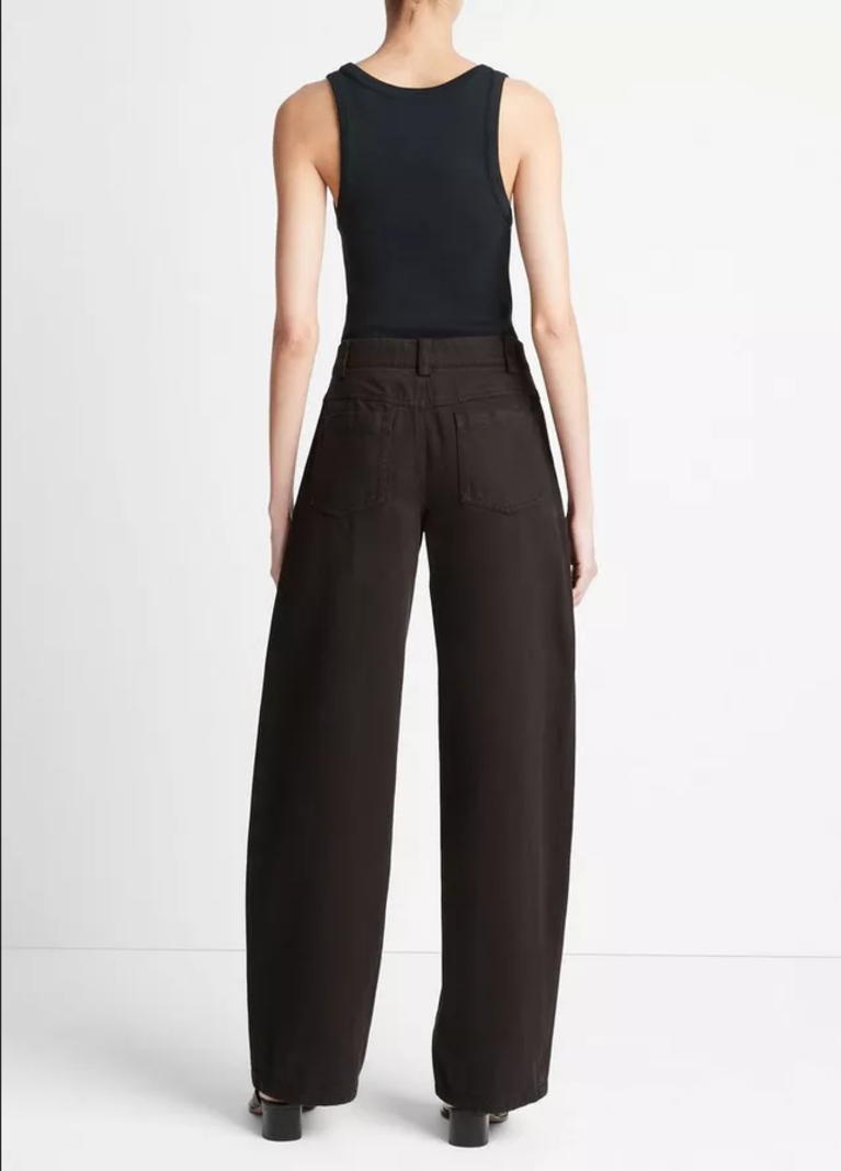 VINCE Washed Cotton Twill Wide Leg Pant - Black