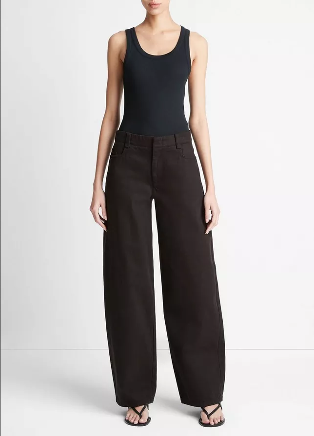 VINCE Washed Cotton Twill Wide Leg Pant - Black