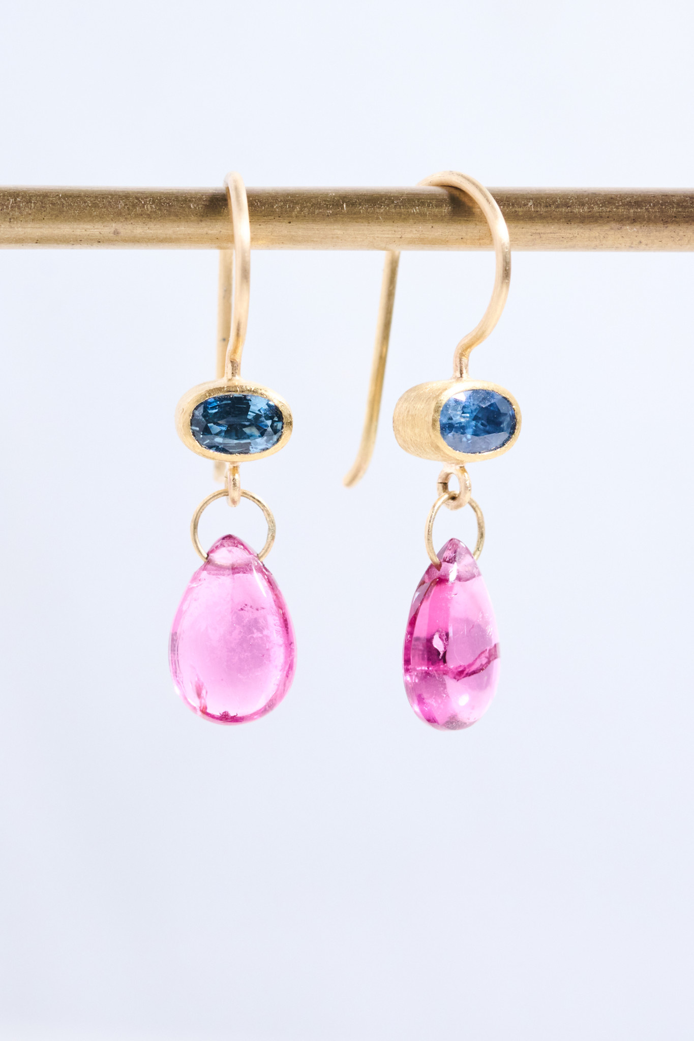 MALLARY MARKS Apple & Eve - Oval Blue Sapphire with Rubellite Briolette Earrings
