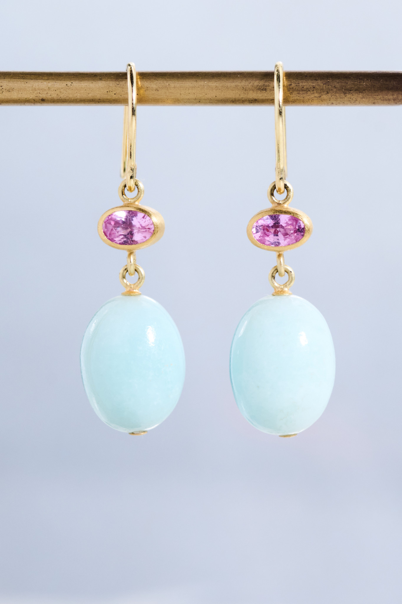 MALLARY MARKS Apple & Eve - Oval Pink Sapphire & Mint Green Aragonite Earrings