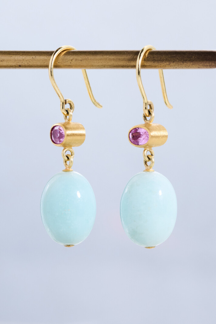 MALLARY MARKS Apple & Eve - Oval Pink Sapphire & Mint Green Aragonite Earrings
