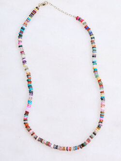 SYDNEY EVAN Rainbow Heishi with Diamond Rondelle Necklace