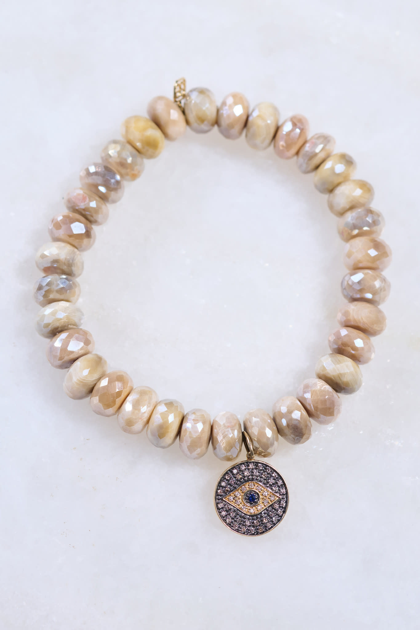 SYDNEY EVAN Eye Disc Medallion on Golden Moonstone Bracelet