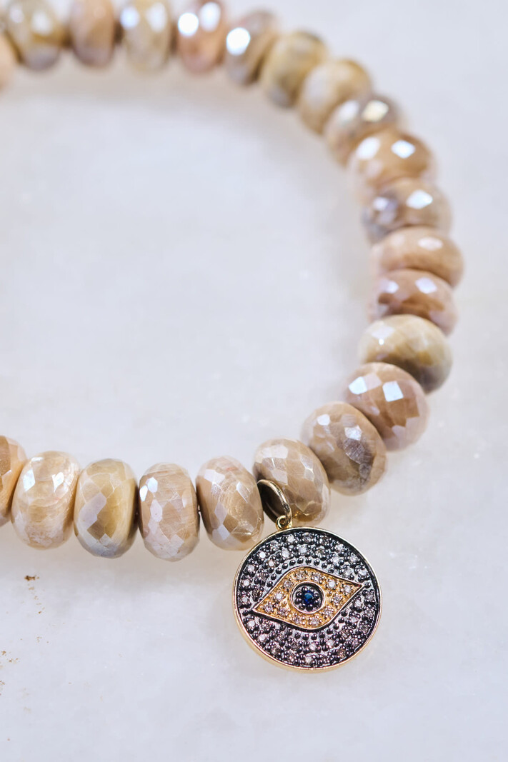 SYDNEY EVAN Eye Disc Medallion on Golden Moonstone Bracelet