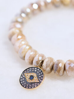 SYDNEY EVAN Eye Medallion Charm on Golden Moonstone Bracelet