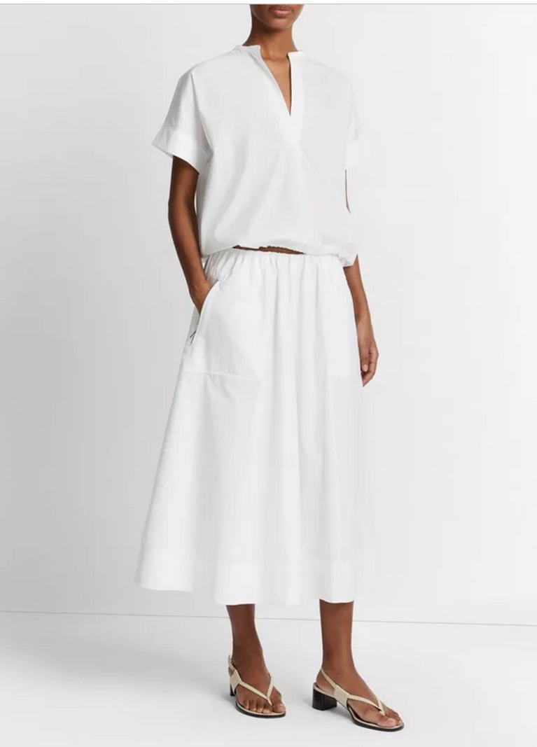VINCE Cotton Zip-Pocket Utility Skirt - Optic White