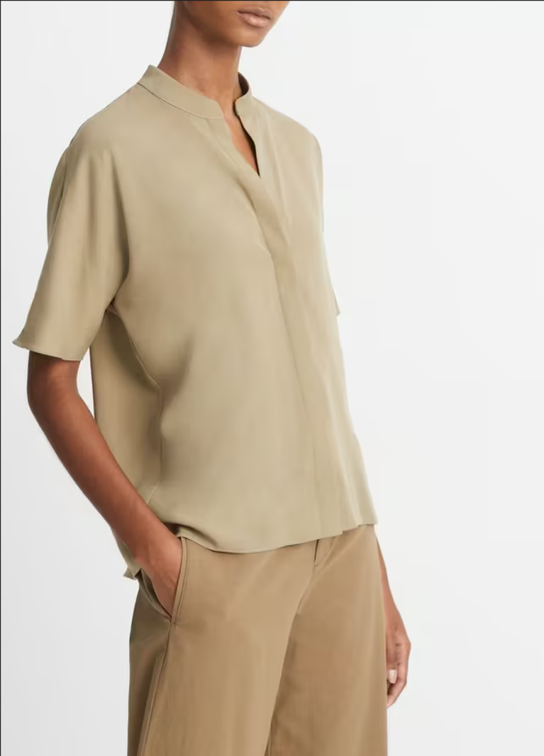 VINCE Band Collar Dolman Short Sleeve Shirt - Artichoke