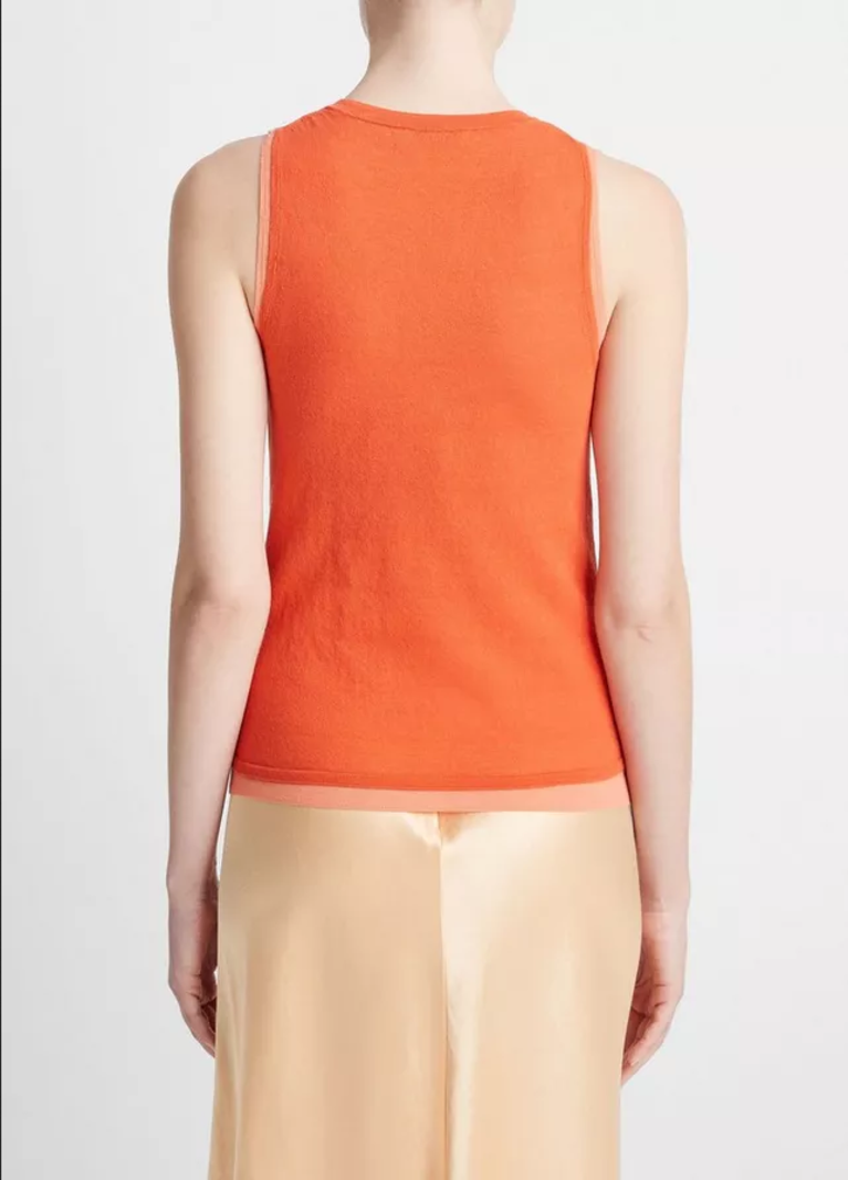 VINCE Double-Layer Knit Shell - Coral Combo
