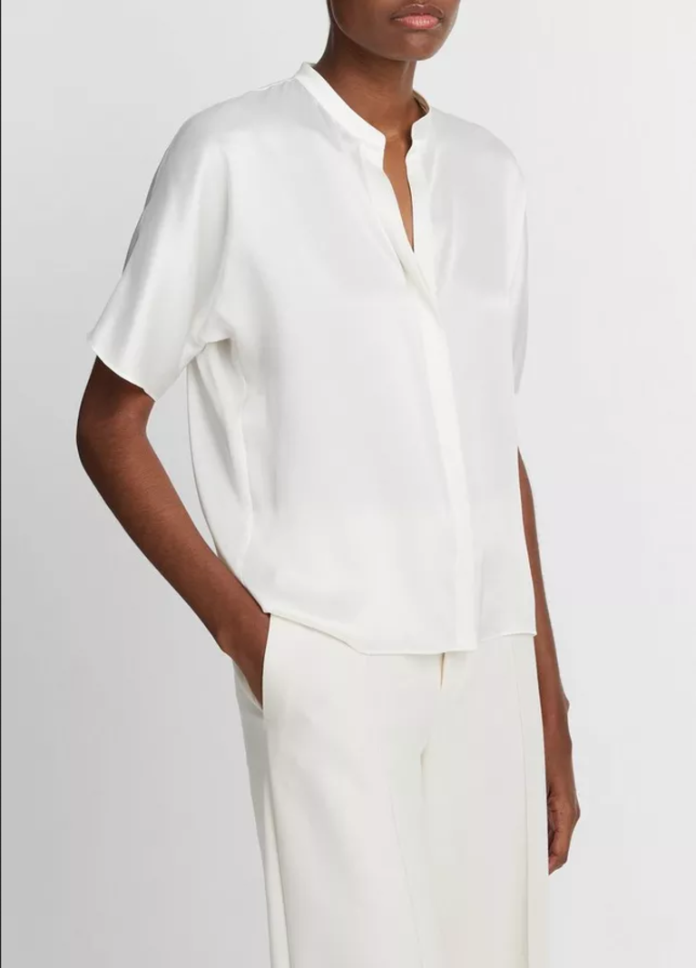 VINCE Silk Dolman Short Sleeve Blouse - Off White