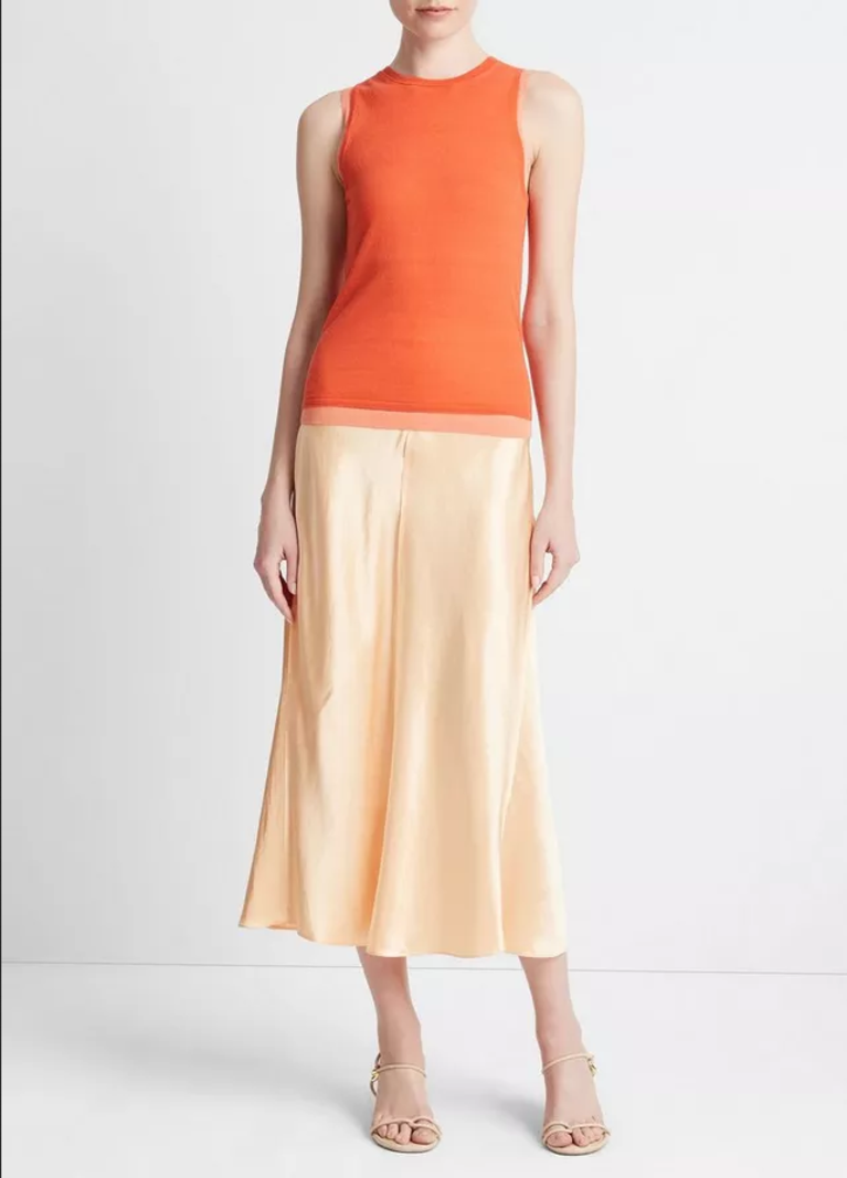 VINCE Double-Layer Knit Shell - Coral Combo