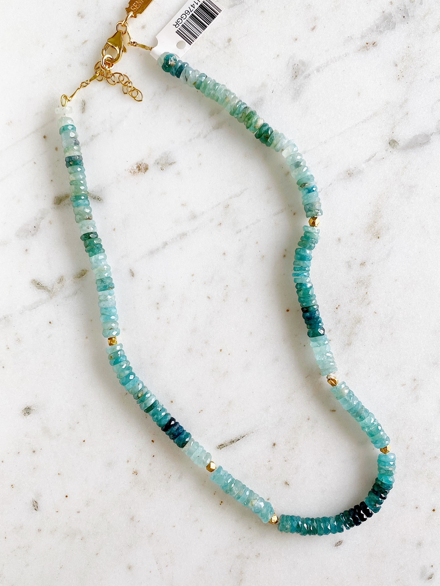 SENNOD Grandidierite & Gold Nugget Necklace