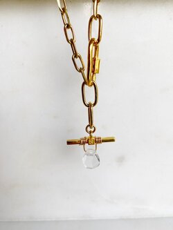 SENNOD Gold Oval Chain & Carabiner Drop Necklace