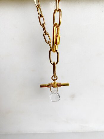 SENNOD Gold Oval Chain & Carabiner Drop Necklace