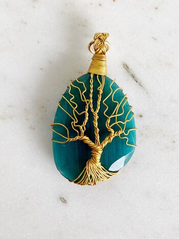 SENNOD Blue Chalcedony  Wire Tree of Life Vignette