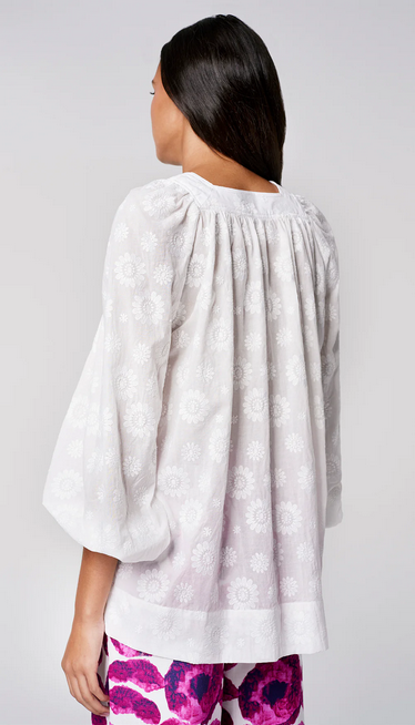 SMYTHE Cropped Square Neck Blouse - White Embroidery