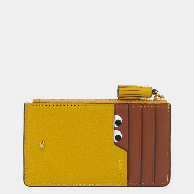 ANYA HINDMARCH Peeping Eyes Zip Card Case - Mustard & Cognac