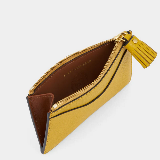 ANYA HINDMARCH Peeping Eyes Zip Card Case - Mustard & Cognac
