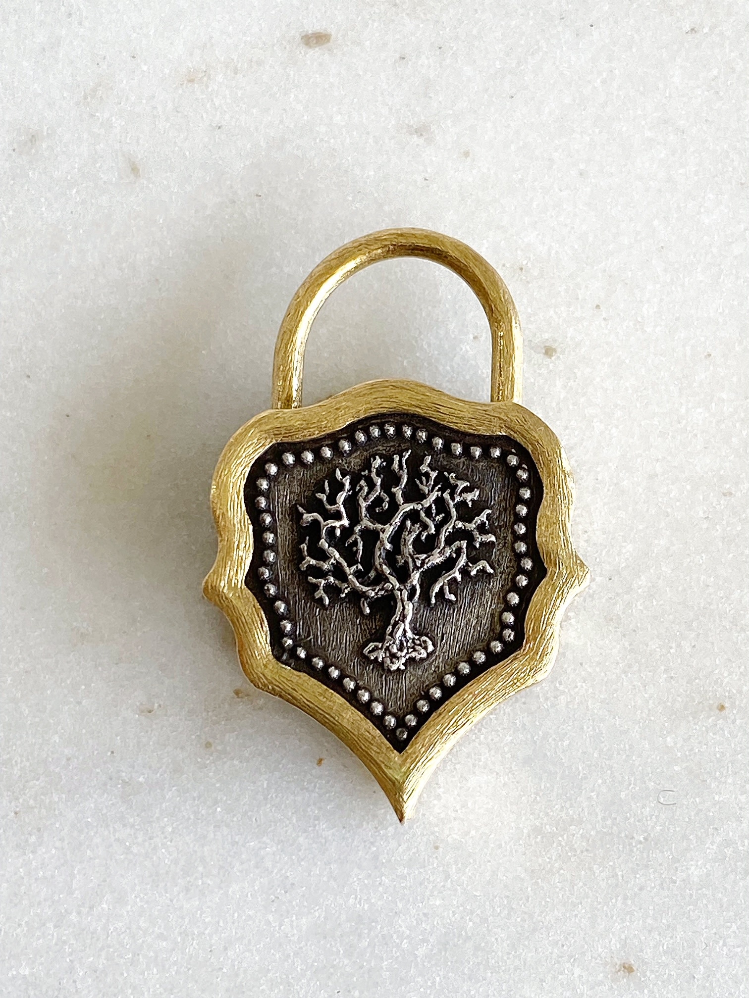 ERICA MOLINARI 18K Two-tone Medium Teardrop Diamond Padlock & Tree Charm