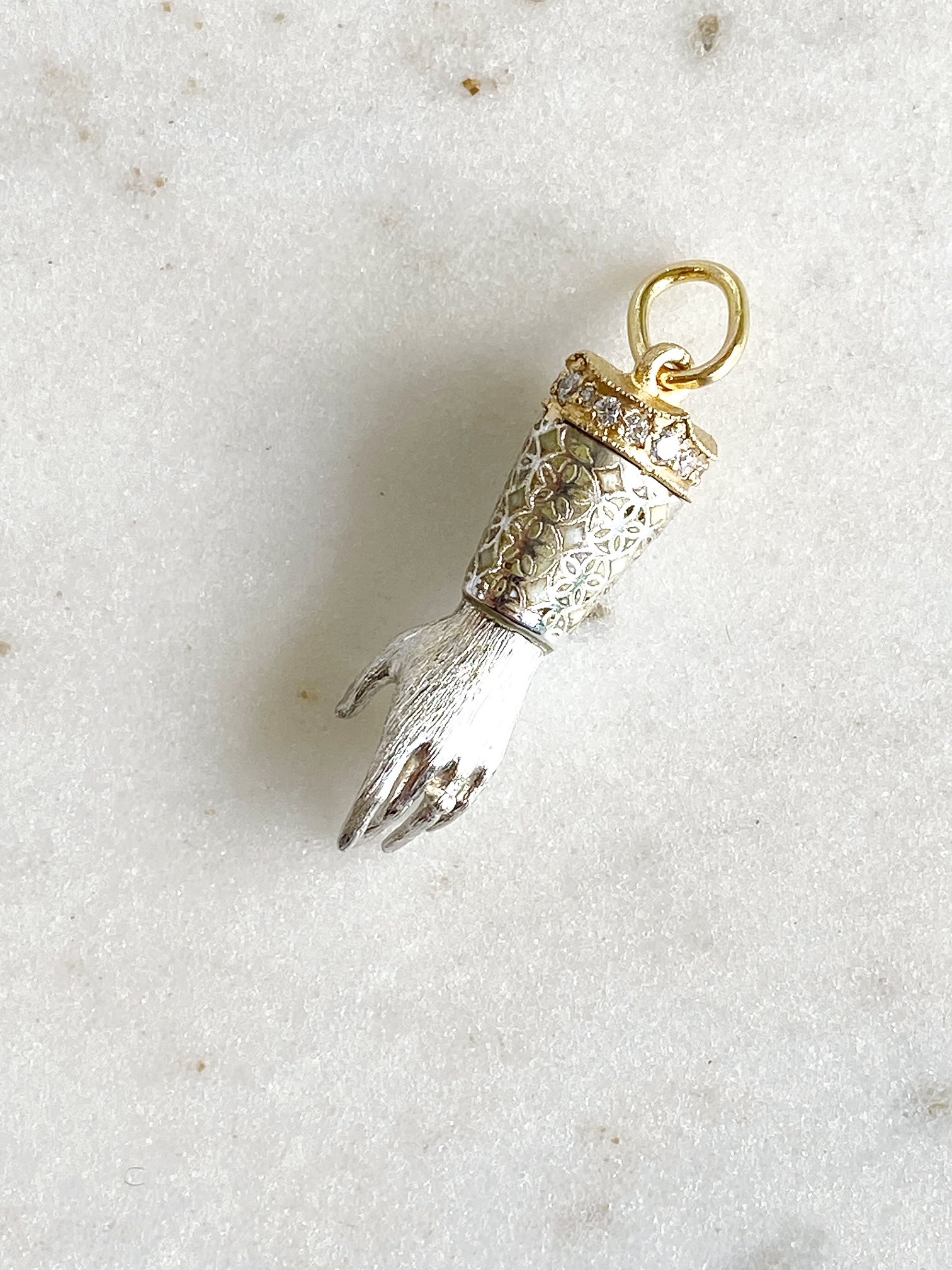 ERICA MOLINARI 18K Diamond Topped Ivory Enamel Hand Charm