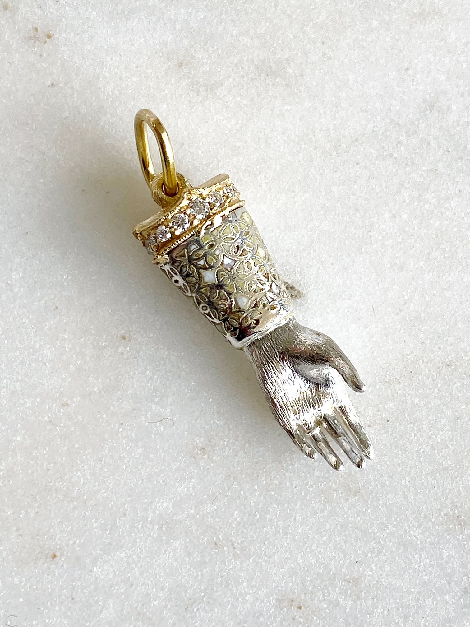 ERICA MOLINARI 18K Diamond Topped Ivory Enamel Hand Charm