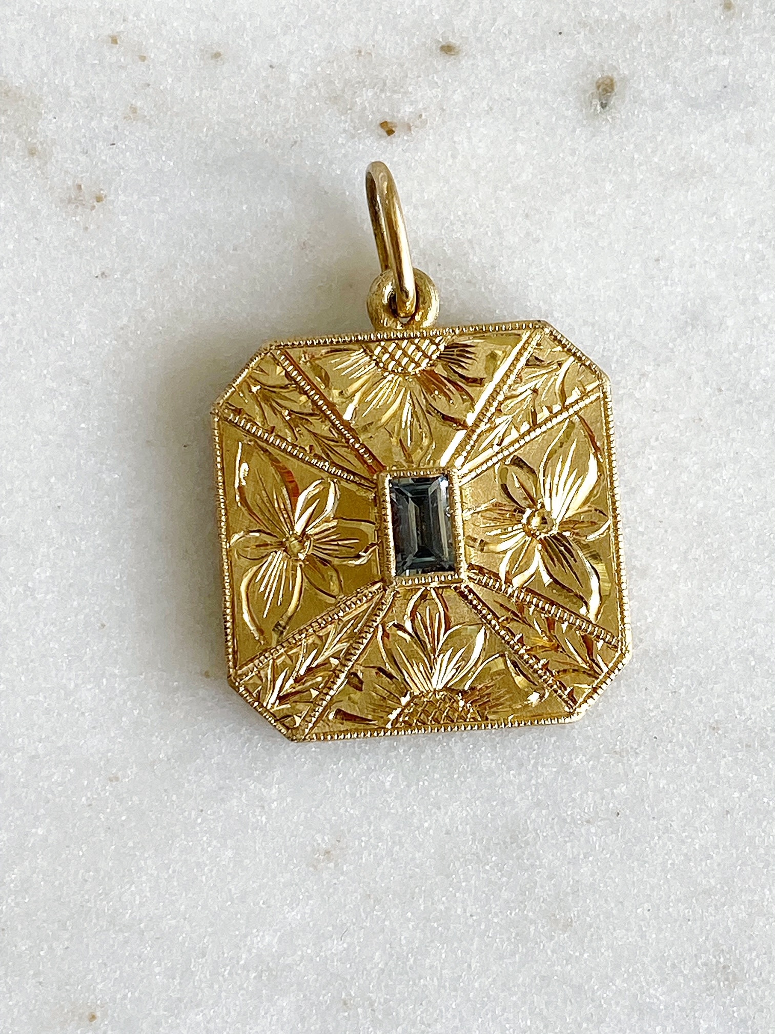 ERICA MOLINARI 18K Hand Engraved Square Burmese Black Spinel Charm
