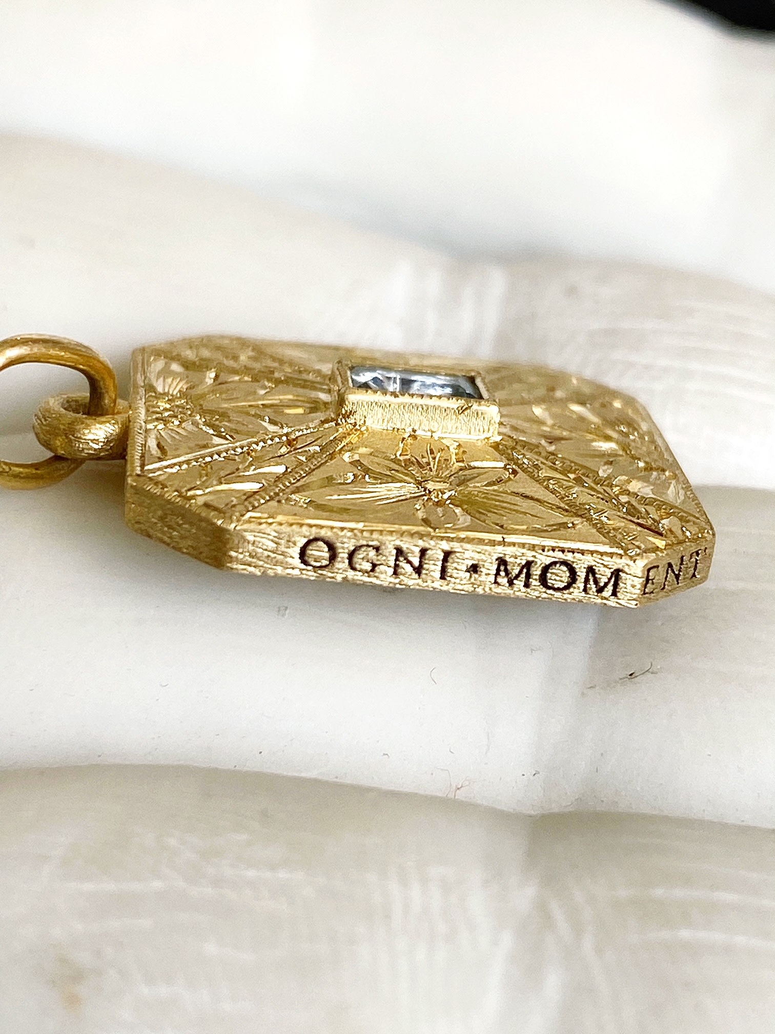 ERICA MOLINARI 18K Hand Engraved Square Burmese Black Spinel Charm