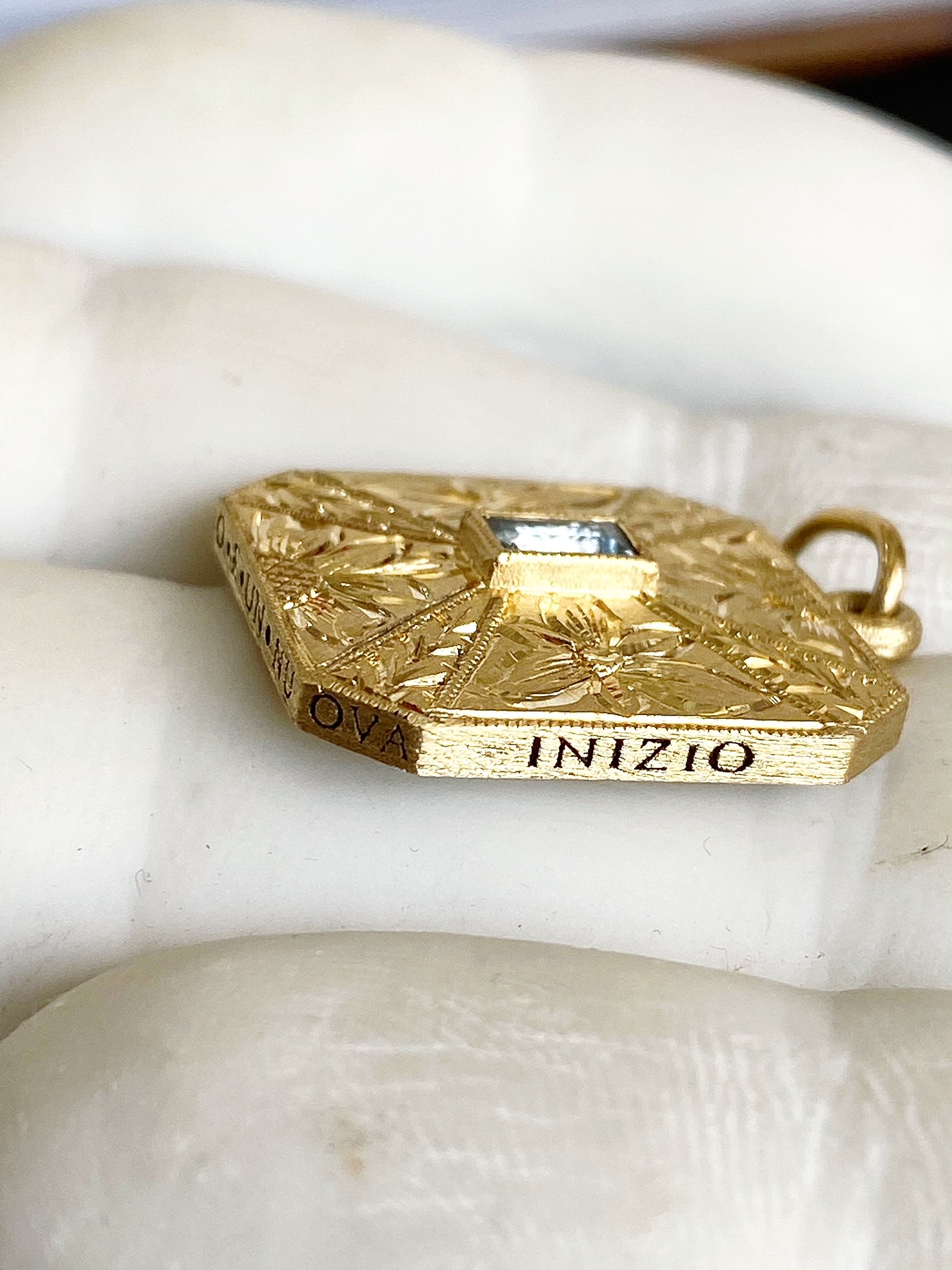 ERICA MOLINARI 18K Hand Engraved Square Burmese Black Spinel Charm