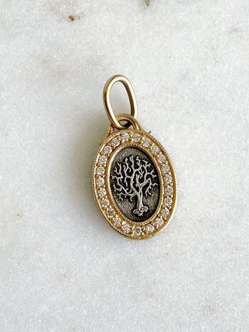 ERICA MOLINARI 18K Two-tone Baby Diamond Frame Tree of Life Charm