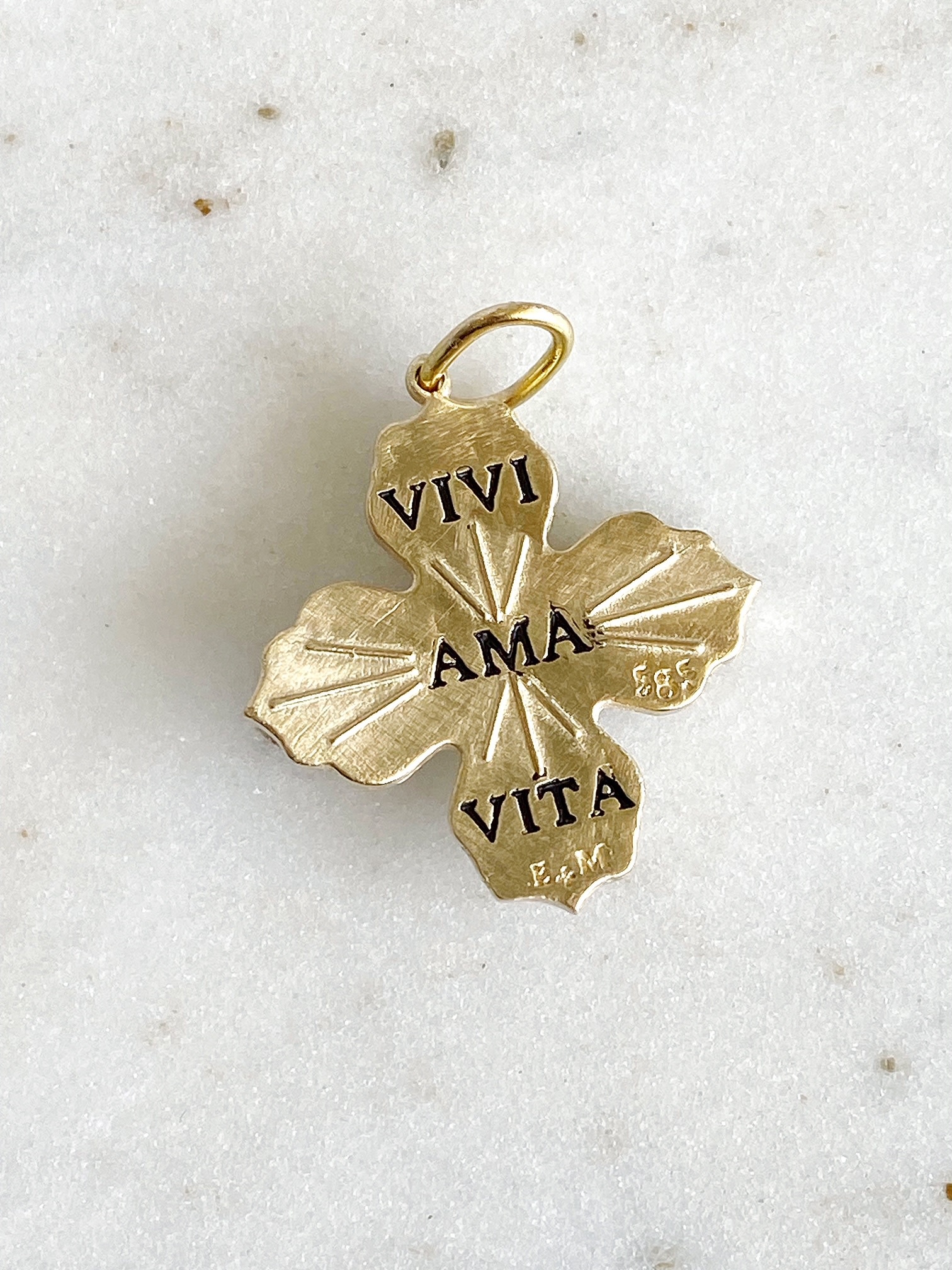 ERICA MOLINARI 14K Large Turquoise & Diamond Floral Charm