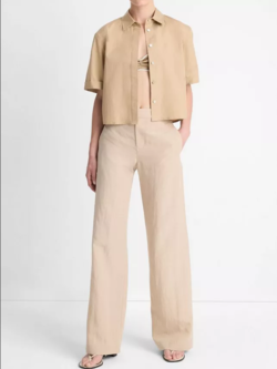 VINCE Mid-Rise Textured Wide Leg Trouser - Cliffside