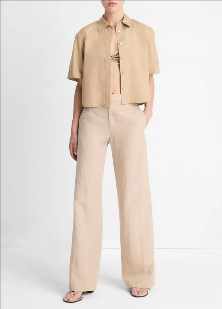 VINCE Mid-Rise Textured Wide Leg Trouser - Cliffside