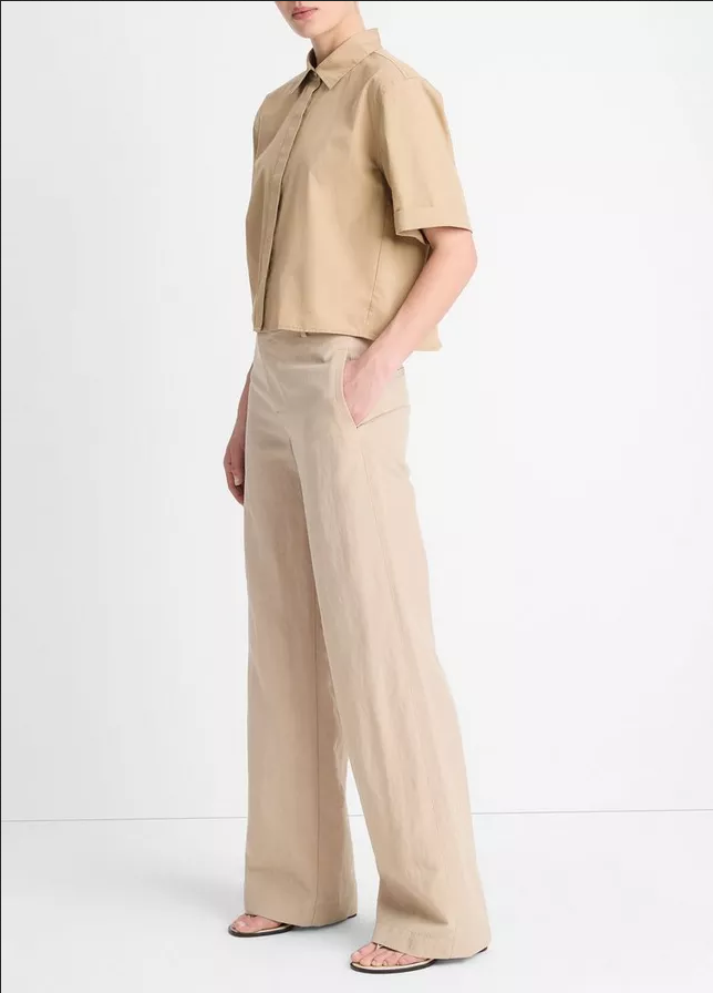 VINCE Mid-Rise Textured Wide Leg Trouser - Cliffside