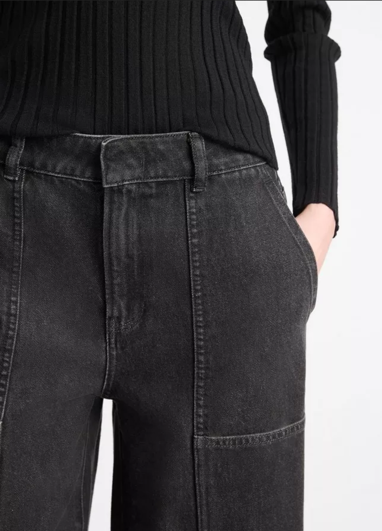 VINCE Mid-Rise Utility Wide Leg Crop Pant - Black Denim