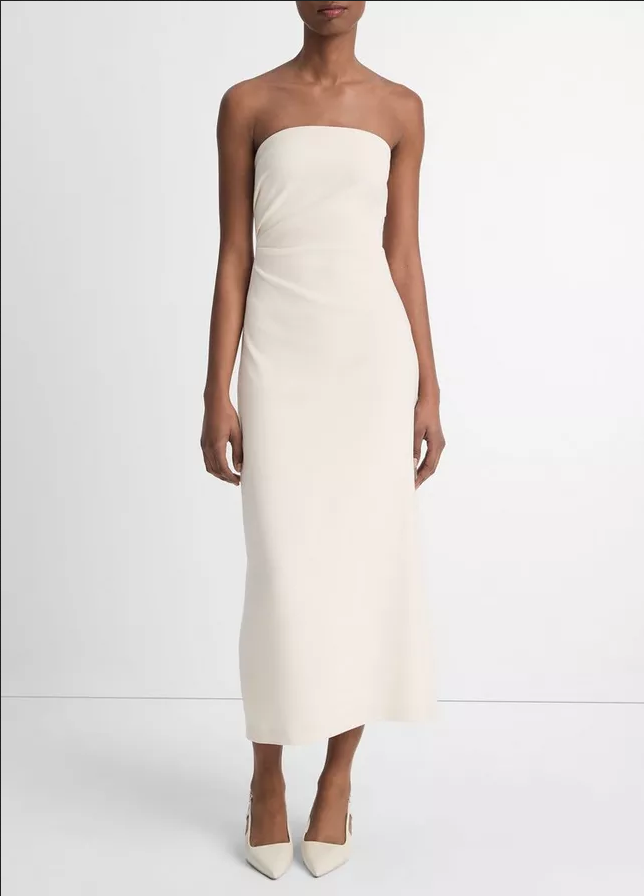 VINCE Strapless Draped Dress - Off White