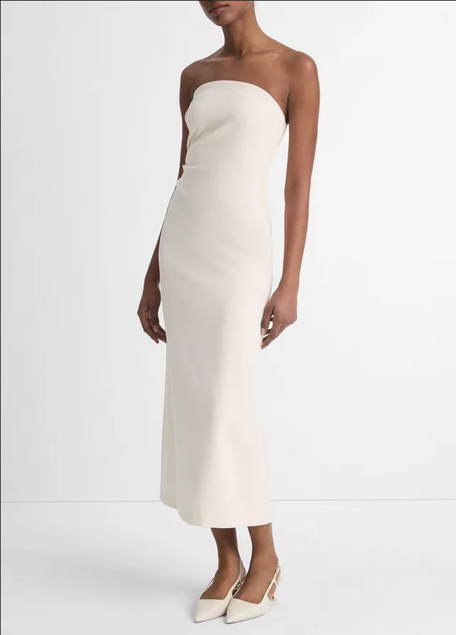 VINCE Strapless Draped Dress - Off White