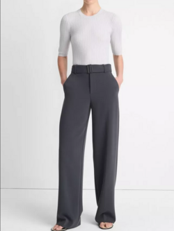 VINCE High Waisted Belted Wide Leg Trouser - Graphite