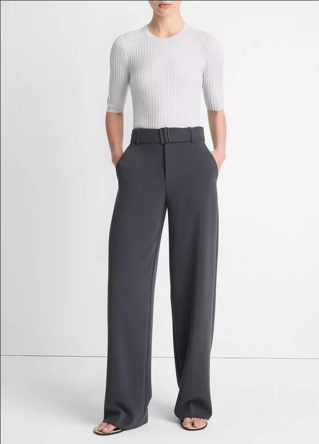 VINCE High Waisted Belted Wide Leg Trouser - Graphite