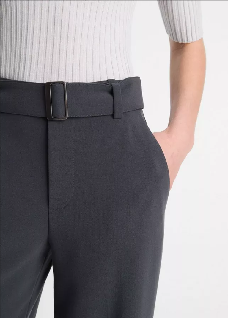 VINCE High Waisted Belted Wide Leg Trouser - Graphite