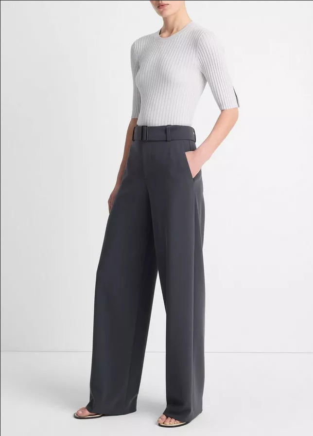 VINCE High Waisted Belted Wide Leg Trouser - Graphite