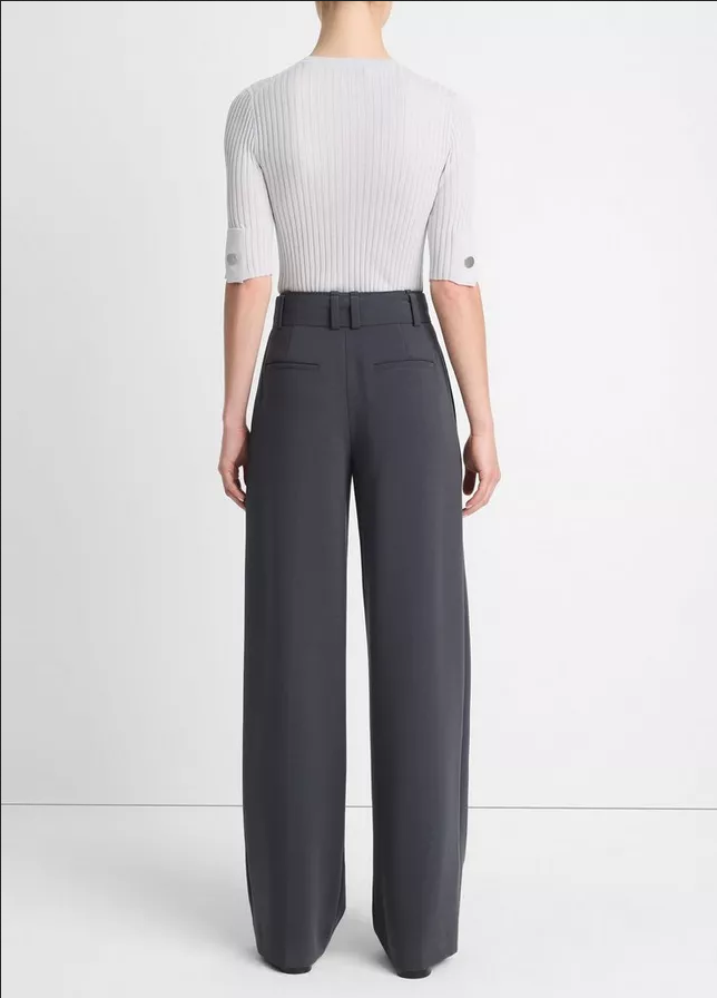 VINCE High Waisted Belted Wide Leg Trouser - Graphite