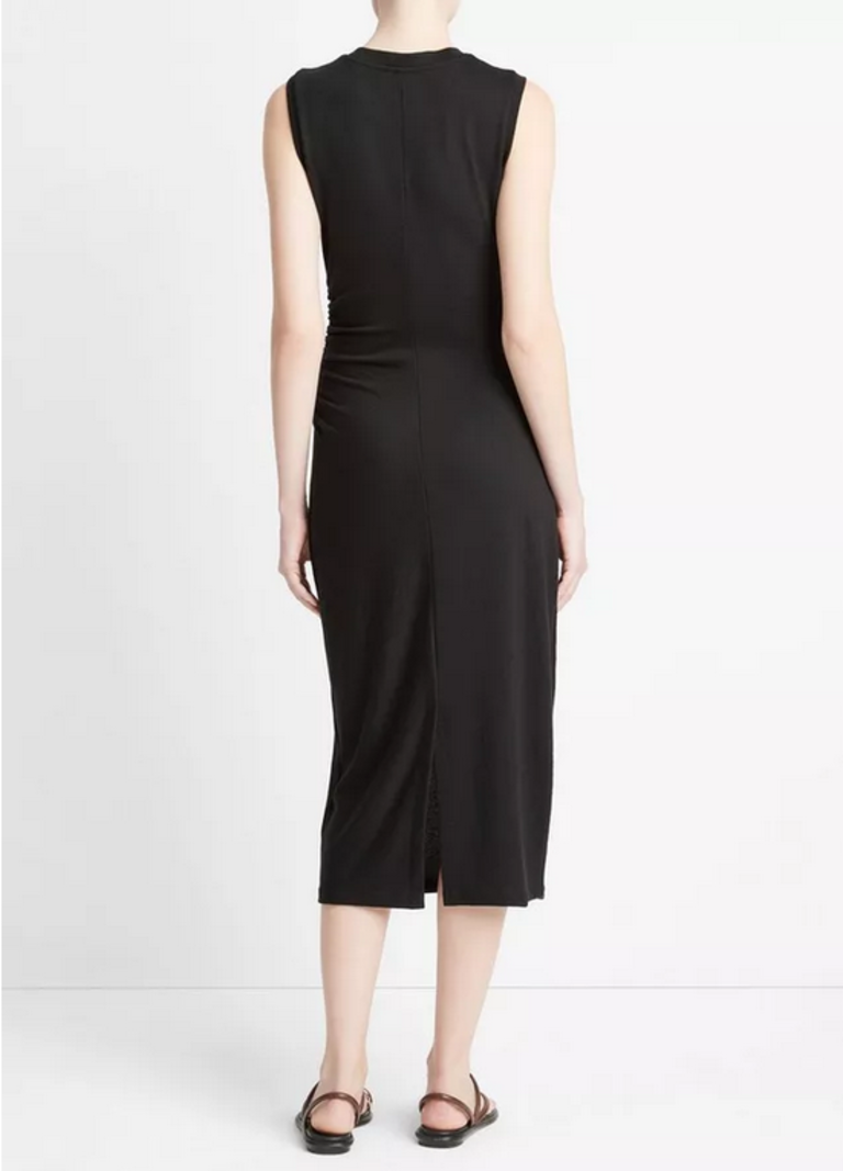 VINCE Sleeveless Gathered Waist Dress - Black