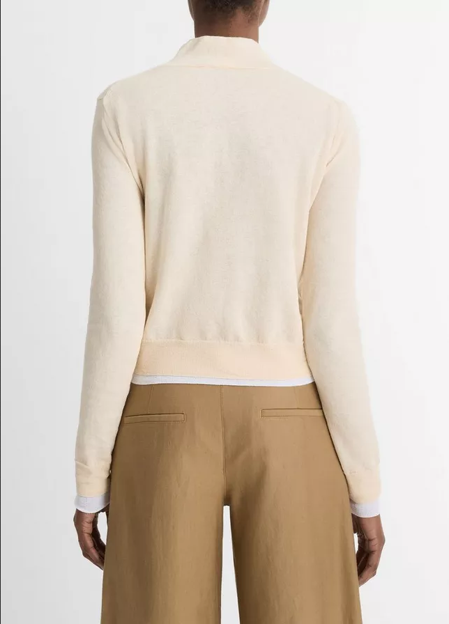 VINCE Italian Cotton Double Layer Mock Neck - Sand & Optic White