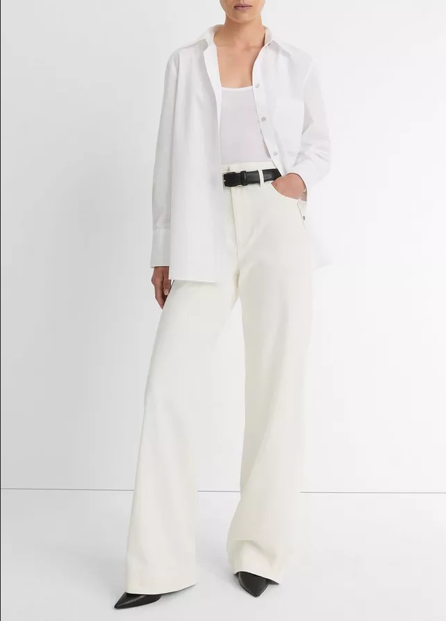VINCE Cotton Double Waistband Trouser - Off White