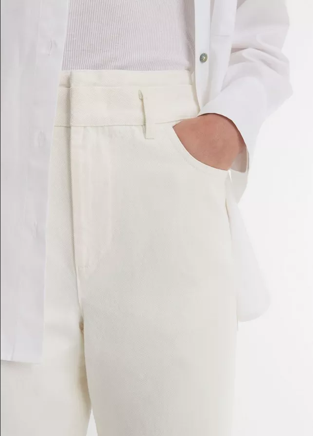 VINCE Cotton Double Waistband Trouser - Off White