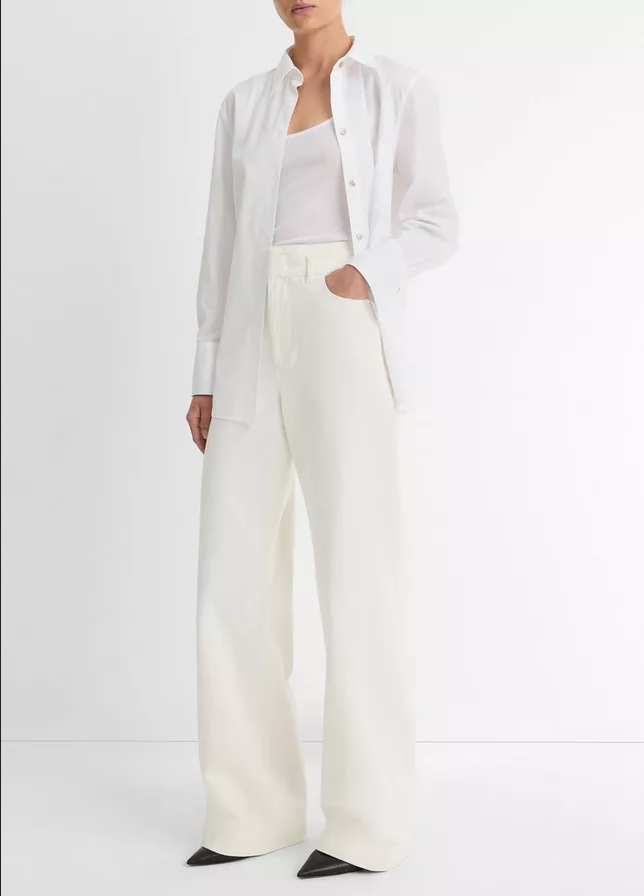 VINCE Cotton Double Waistband Trouser - Off White