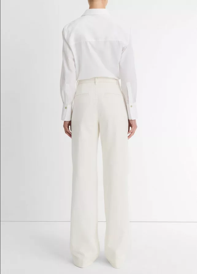 VINCE Cotton Double Waistband Trouser - Off White
