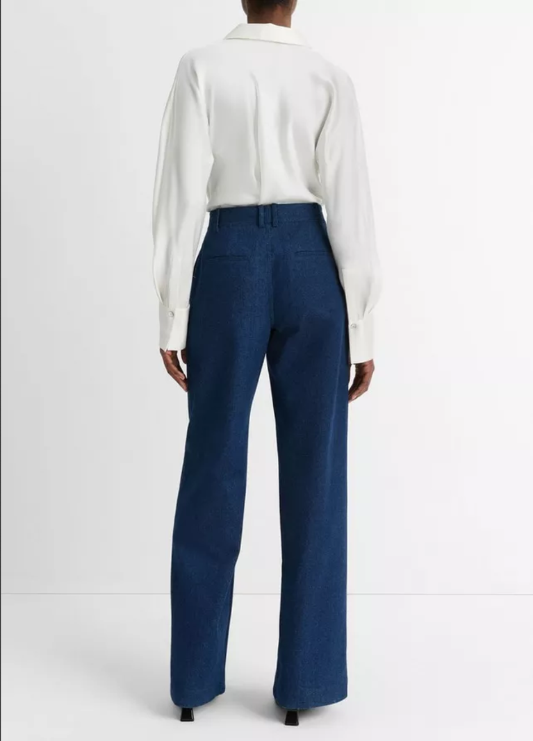 VINCE Italian Cotton Mid Rise Pintuck Trouser - Indigo