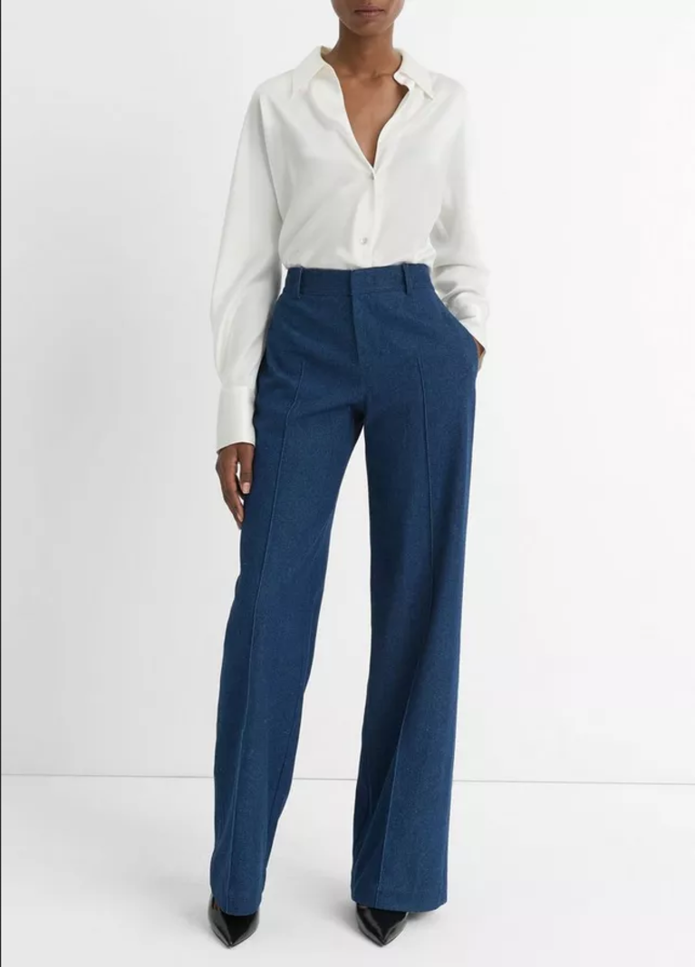 VINCE Italian Cotton Mid Rise Pintuck Trouser - Indigo