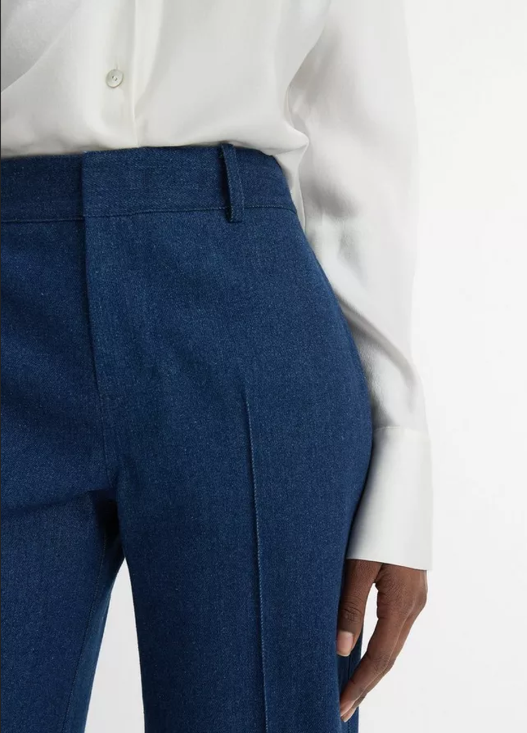 VINCE Italian Cotton Mid Rise Pintuck Trouser - Indigo