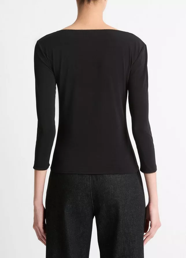 VINCE Lingerie-Trim Three-Quarter-Sleeve Top -